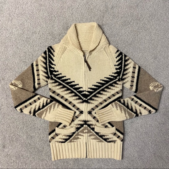 ARITZIA TNA Sea To Sky Lambs Wool Cowichan Knit Logo Sweater Jacket Size M - Picture 2 of 8